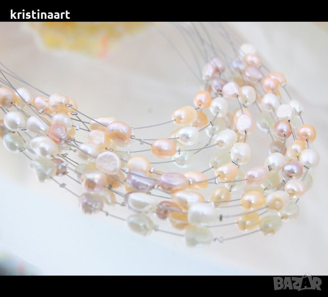 Колие 7реда трицветни перли *Морска пяна*, снимка 1