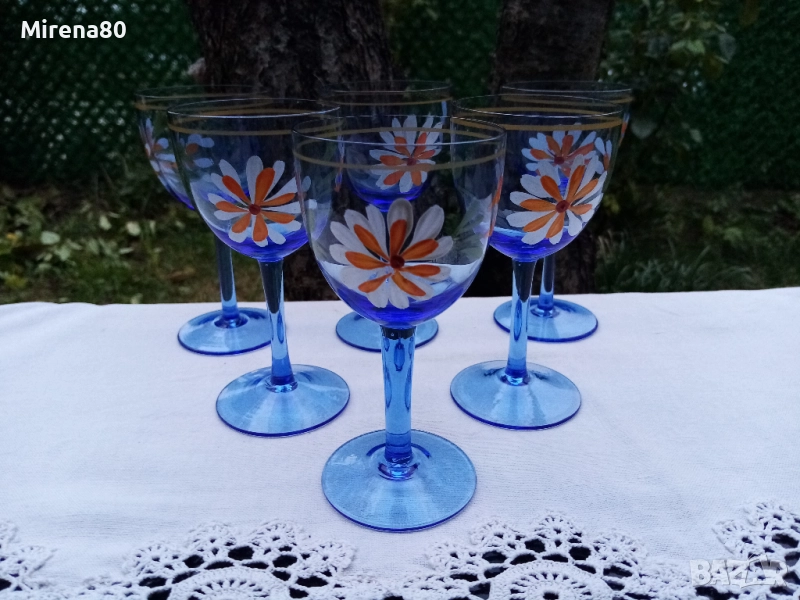 Сервиз за ракия - синьо стъкло, снимка 1