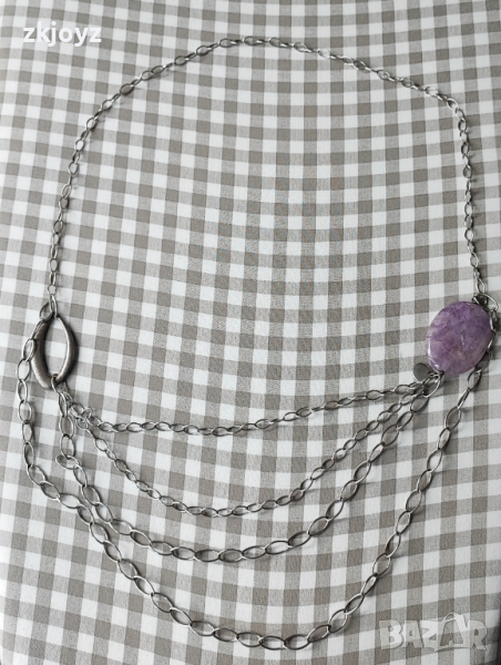 СРЕБЪРНО РОДИРАНО КОЛИЕ С ЕСТЕСТВЕН КАМЪК 55.76 ГР/ ПРОБА 925, снимка 1