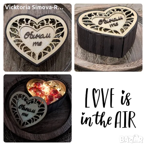Дървена кутия сърце за бонбони/бижута, снимка 1