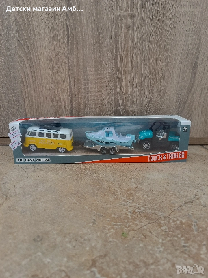 Детска играчка бус с ремарке , лодка и джип, снимка 1