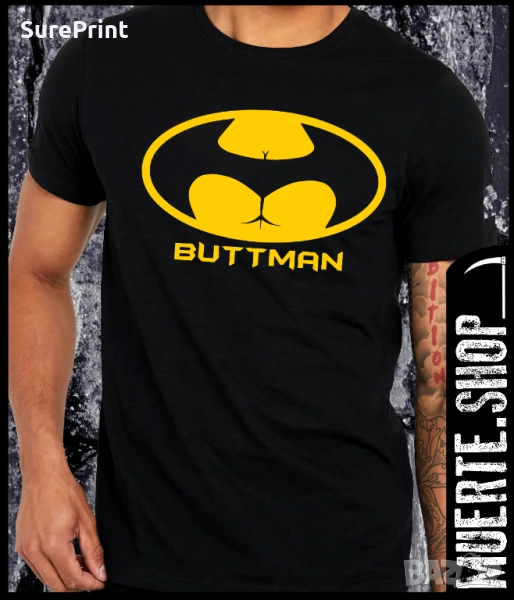 Черна тениска с щампа BUTTMAN, снимка 1