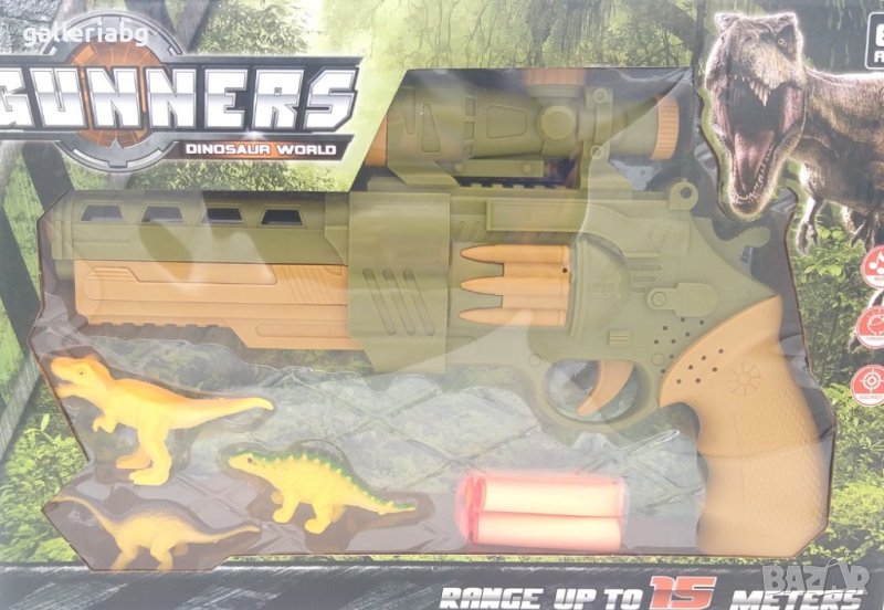 Пистолет със звуци и стрели + фигурки на динозаври , снимка 1