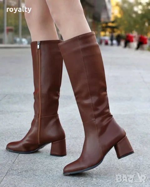 Ботуши на ток - кафява кожа, снимка 1