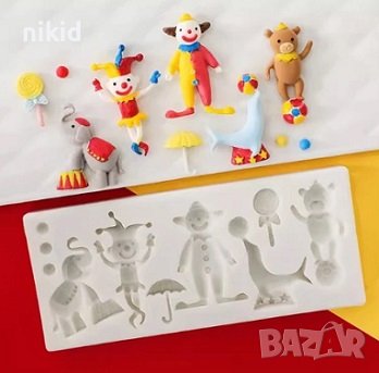 Цирк Клоун палячо тюлен слон животни силиконов молд форма фондан гипс декор , снимка 1