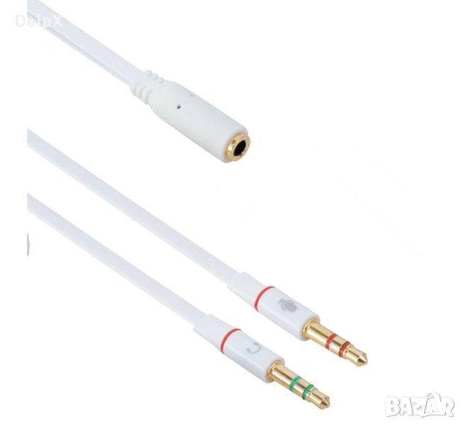 Кабел преходен за микрофон 3,5mm с 3 пръстена JACK(ж)/2xJACK(м) 0,2m, снимка 1