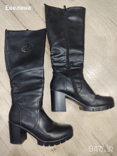 Дамски ботуши на висок ток, черни Tendenz, номер 40, снимка 1