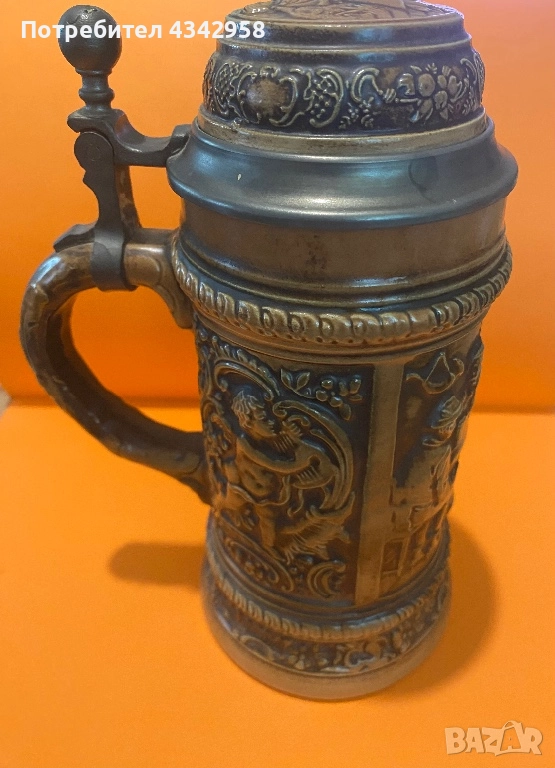 Винтидж (1949-1990)  бирена халба « Семейство на ловци» Gerz W. Germany с дебел капак., снимка 1