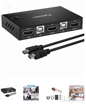 HDMI KVM Switch 2 Port Dual Monitor Display 4K Rybozen, снимка 1