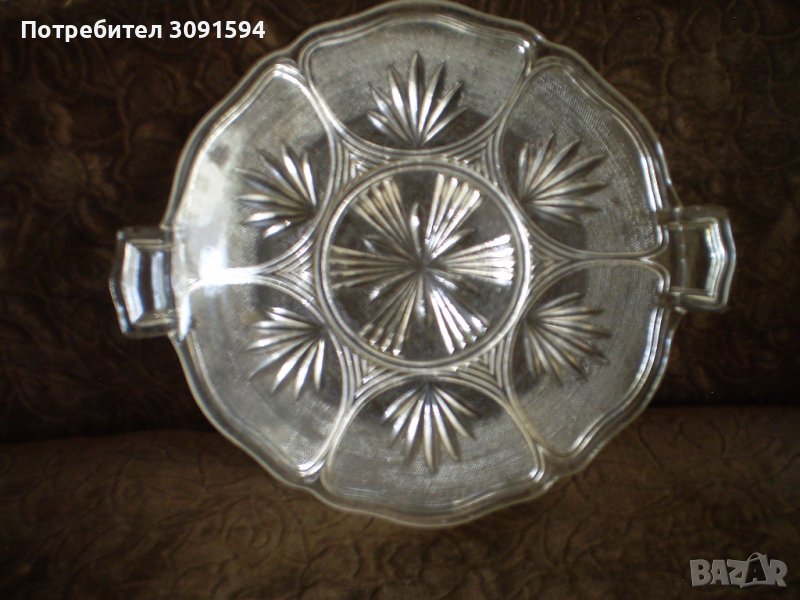 Арт Деко стъклена чиния за торта , снимка 1
