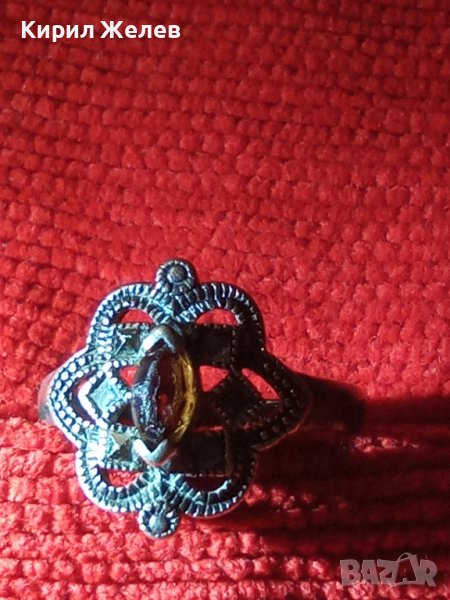 СТАР РУБИНЕН СРЕБЪРЕН АРТ ДЕКО СКЪПОЦЕНЕН ПРЪСТЕН ОКСИДИРАНО СРЕБРО 925 и ПЕЧАТ CW за КАМЪКА 27328, снимка 1