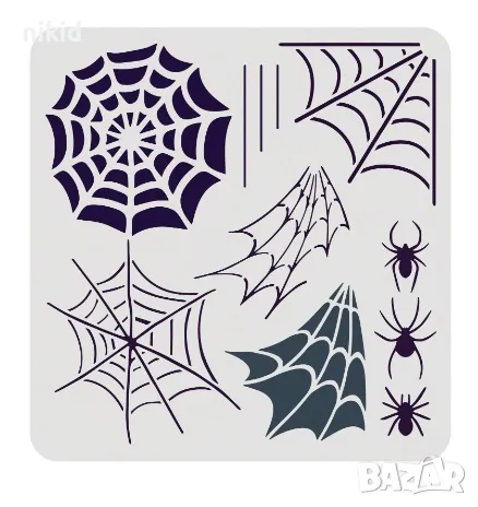  Голям стенсил Хелоуин Halloween паяжина паяк шаблон спрей за торта стена декорация Scrapbooking, снимка 1