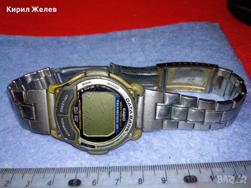 CASIO ILLUMINATOR DATA BANK Стар КОЛЕКЦИОНЕРСКИ ЯПОНСКИ ЕЛЕКТРОНЕН ЧАСОВНИК КАСИО с ВЕРИЖКА 43986, снимка 1