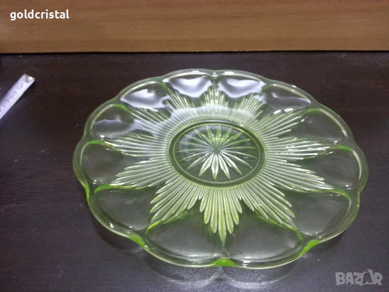 ретро стъклено плато поднос ураново стъкло , снимка 1