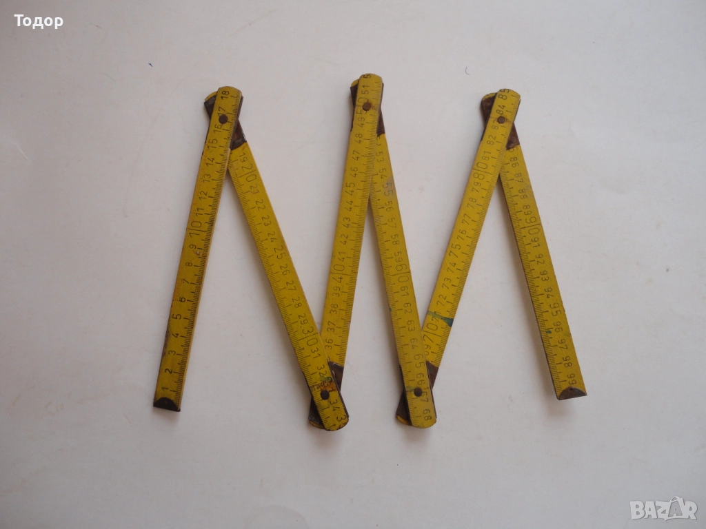 Старинен английски дървен метър , снимка 1