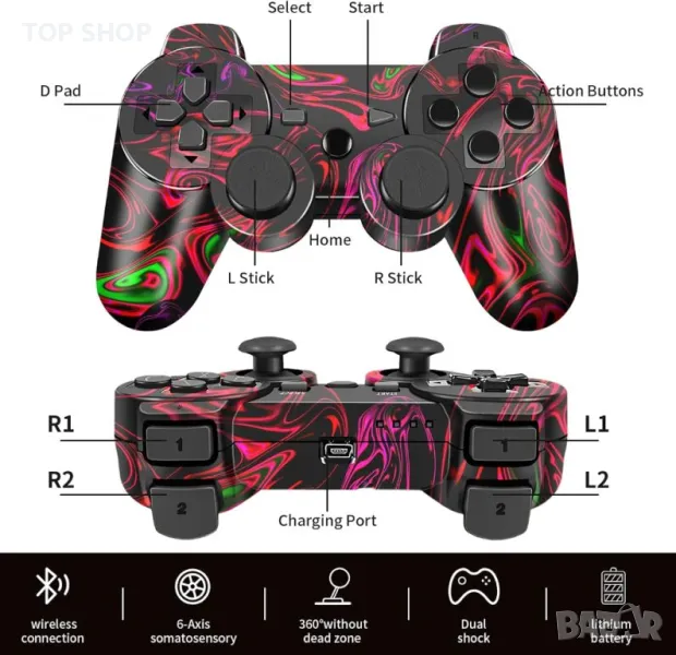 Playstation 3Безжичен контролер с дизайн във формата на светкавица, контролер Play3, безжичен контр, снимка 1