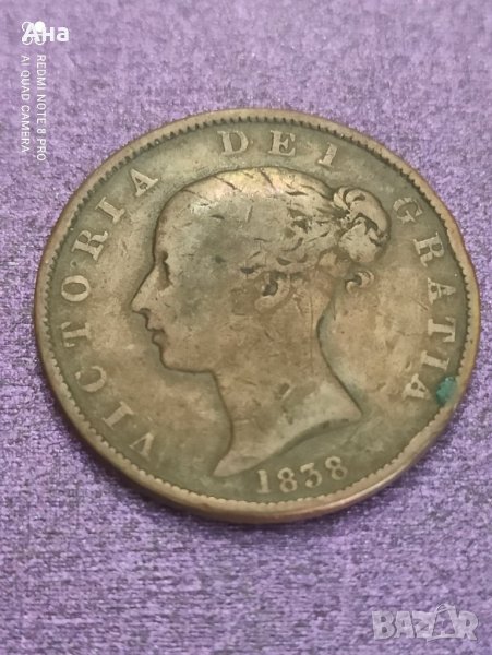 1/2 пени 1838 г Кралица Виктория

, снимка 1