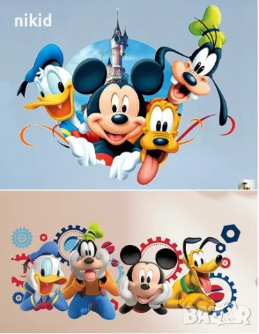 2 вида Мики Маус Гуфи Плуто Доналд самозалепващ стикер лепенка за стена и мебел