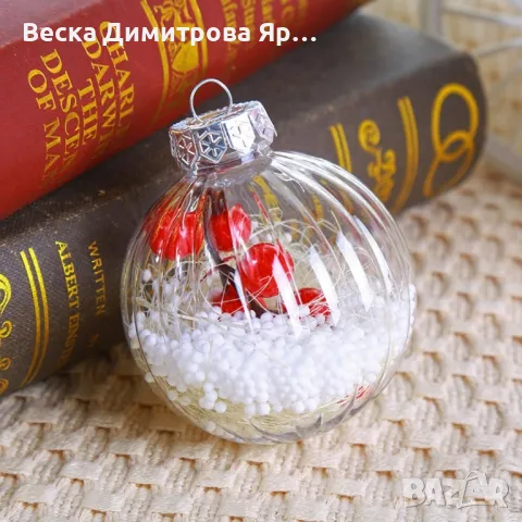 Комплект от 6 прозрачни топки за елха пълни с коледна декорация, снимка 6 - Декорация за дома - 48003212