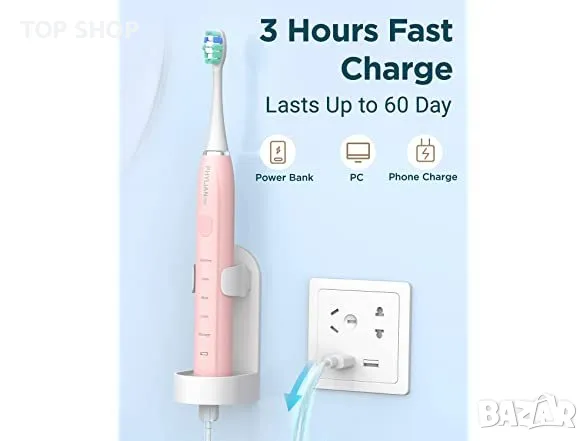 Звукова електрическа четка за зъби за възрастни и деца - PHYLIAN PRO Акумулаторна с 6 глави, снимка 4 - Тримери - 49093031