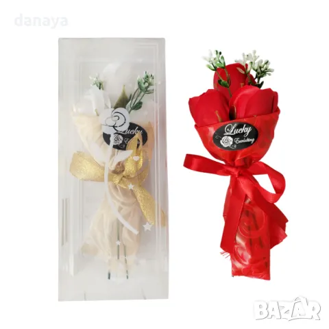 5539 Изкуствен букет рози в кутия, снимка 7 - Изкуствени цветя - 48408028