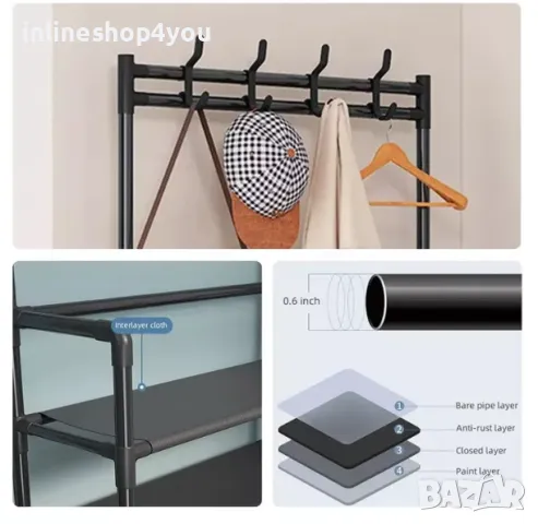 Мултифункционална етажерка със закачалки и рафтове за обувки, снимка 4 - Закачалки - 49637283