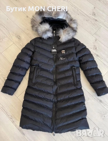 Дамско зимно яке дълго Karl Lagerfeld с ЕСТЕСТВЕН Пух и пълнеж от силиконова вата 