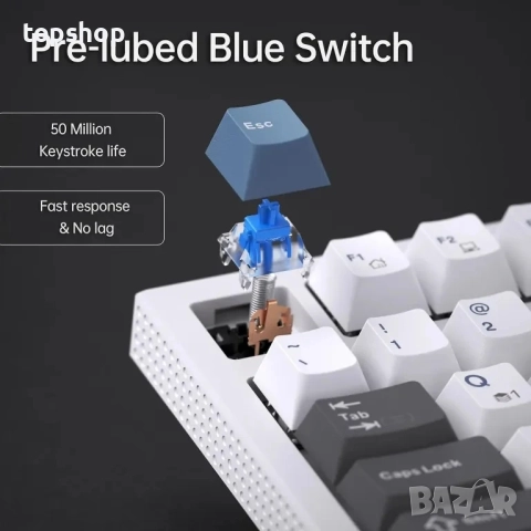 K98SE Механична геймърска клавиатура, 98 клавиша с LED подсветка, 96% QWERTY US подредба, кабелна..., снимка 6 - Клавиатури и мишки - 51615207