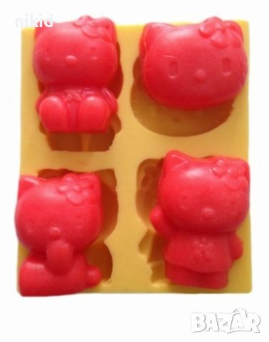 4 малки Коте Кити Hello Kitty глава тяло силиконов молд форма фондан шоколад гипс , снимка 2 - Форми - 42183892