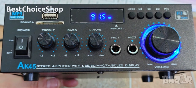 AK 45 HiFi стерео усилвател 40W x 2 Bluetooth 5.0 мини аудио приемник, снимка 5 - Ресийвъри, усилватели, смесителни пултове - 53101574