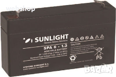 Акумулаторна оловна батерия SUNLIGHT 6V 1,3AH 97х24х58mm, снимка 1 - Друга електроника - 36214338