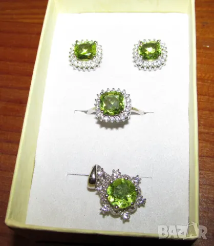 925 сребърен комплект с натурален перидот, подходящ за подарък