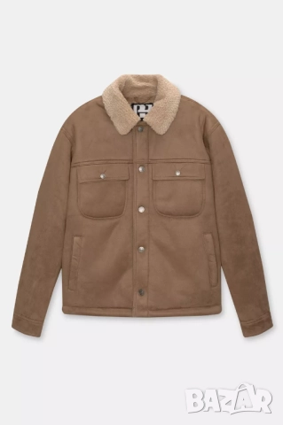 Мъжко яке от изкуствен велур с яка от каракул Pull&Bear, Кафяво, XL