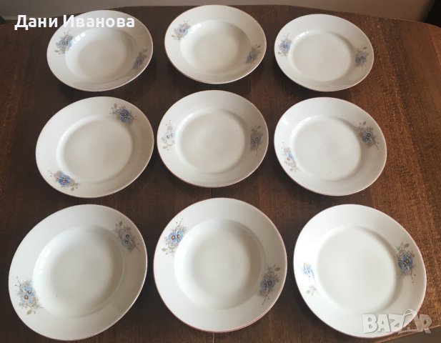 9 порцеланови чинии със сини цветя - 4 дълбоки + 5 литки, снимка 11 - Чинии - 40377106