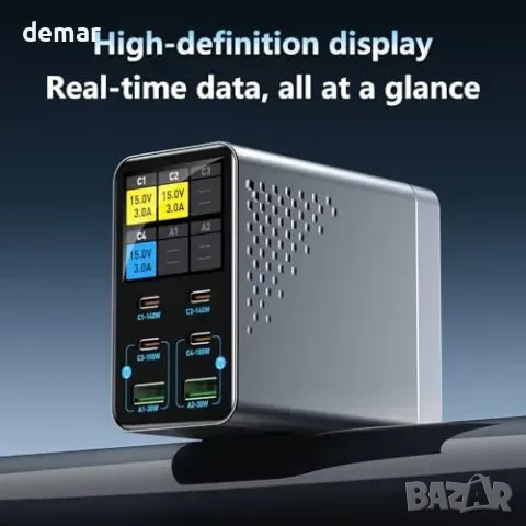 Настолна GaN зарядна станция с 6 порта и LCD дисплей, USB-C до 140 W, снимка 7 - Оригинални зарядни - 56216840