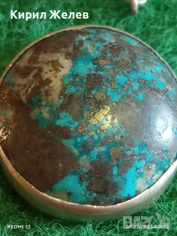 Сребърна висулка с Естествен ТЮРКОАЗ интересно Арт бижу 51812, снимка 2 - Колиета, медальони, синджири - 53015204