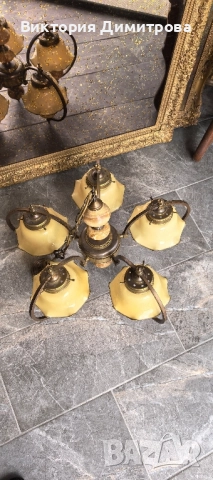 Италиански Полилей от месинг, Оникс и опал, снимка 13 - Полилеи - 51436040