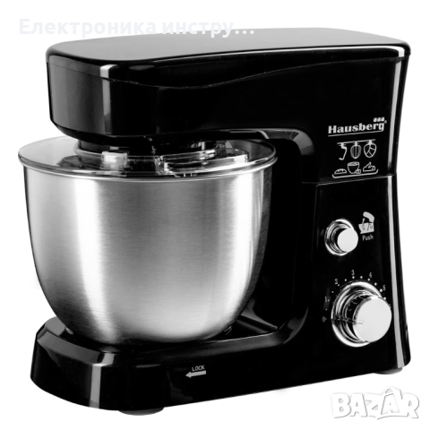 Планетарен миксер с иноксова купа Hausberg HB-7625NG, 700 W, 3.5 литра, Черен, снимка 3 - Миксери - 44699052