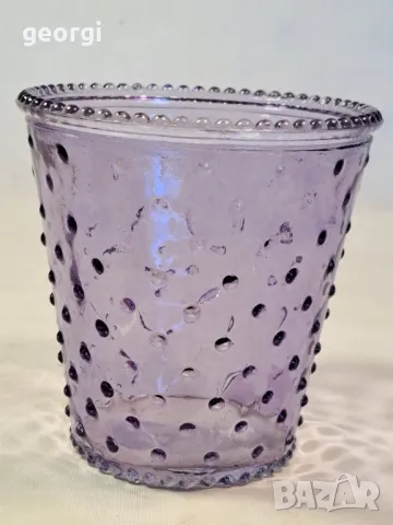 лилав стъклен свещник 25/3, снимка 2 - Декорация за дома - 50090373