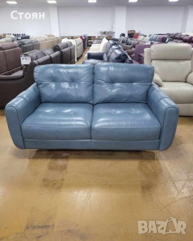Син кожен диван двойка