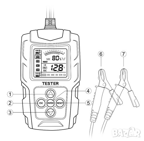 Тестер за акумулатор, за автомобил за кола, камион, мотоциклет, уред за тестване на акумулатори AGM, снимка 10 - Аксесоари и консумативи - 40295478