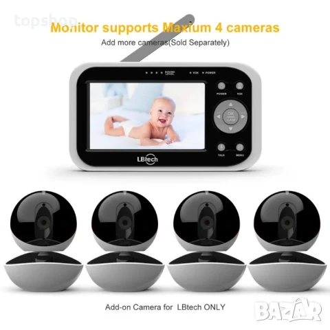 НОВ безжичен бебефон с 2 камери JLB7tech, 4.3-инчов LED екран, автоматично нощно, двупосочен..., снимка 9 - Бебефони - 50556536