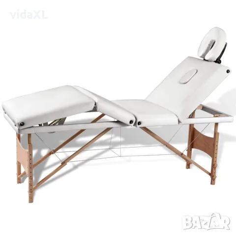 vidaXL Кремавобяла сгъваема масажна кушетка 4 зони с дървена рамка