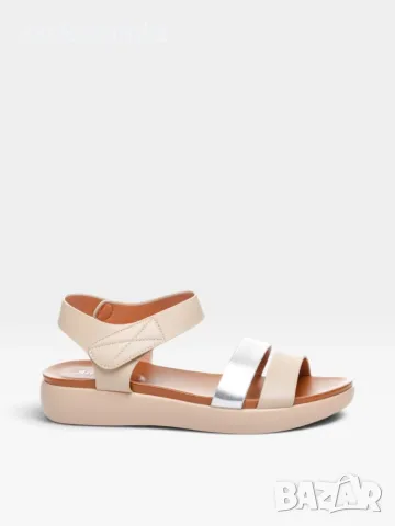 Дамски сандали с велкро закопчаване в бежово и сребристо 508199 beige