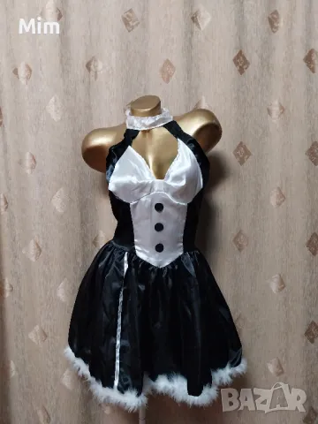 М Сатенена черна рокля за парти и ръкавици/ зайче /, снимка 2 - Рокли - 50416744