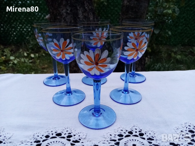 Сервиз за ракия - синьо стъкло