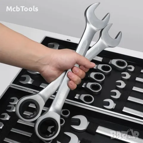 Звездогаечни тресчотчни ключове Stahlmayer 6-32mm в куфар 22ч., снимка 5 - Ключове - 49197736