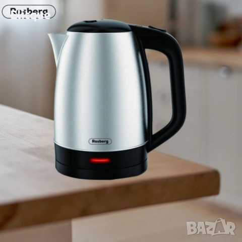 Електрическа кана Rosberg R51230N, 1800W, 1.7л., Корпус неръжд. стомана, S/S, 2 ГОДИНИ ГАРАНЦИЯ