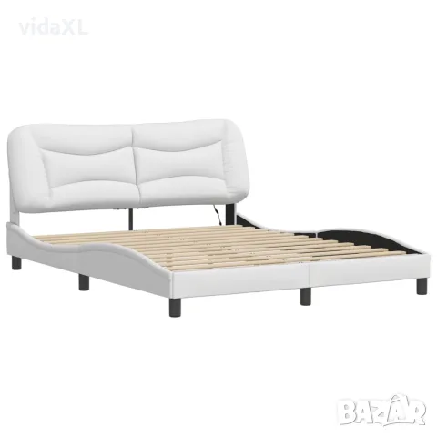 vidaXL Рамка за легло с LED без матрак Hvar, бяла, 160x200 cм, снимка 3 - Спални и легла - 56146713