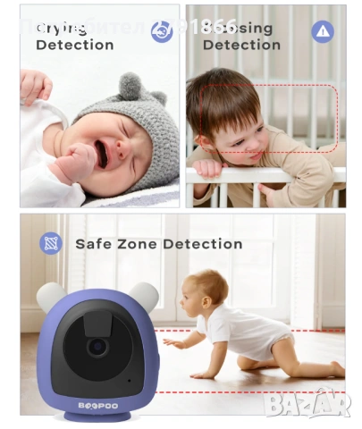 Smart бебефон BOOPOO BC2 наблюдение на дишането и съня приложение без абонамент, нов - запечатан, снимка 5 - Бебефони - 53205301